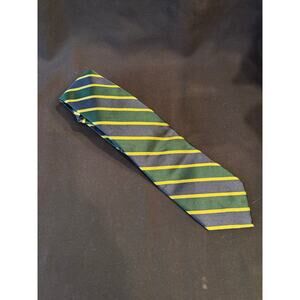 Men’s Lands' End Tie Navy Green Yellow Stripe 100% Silk Classic